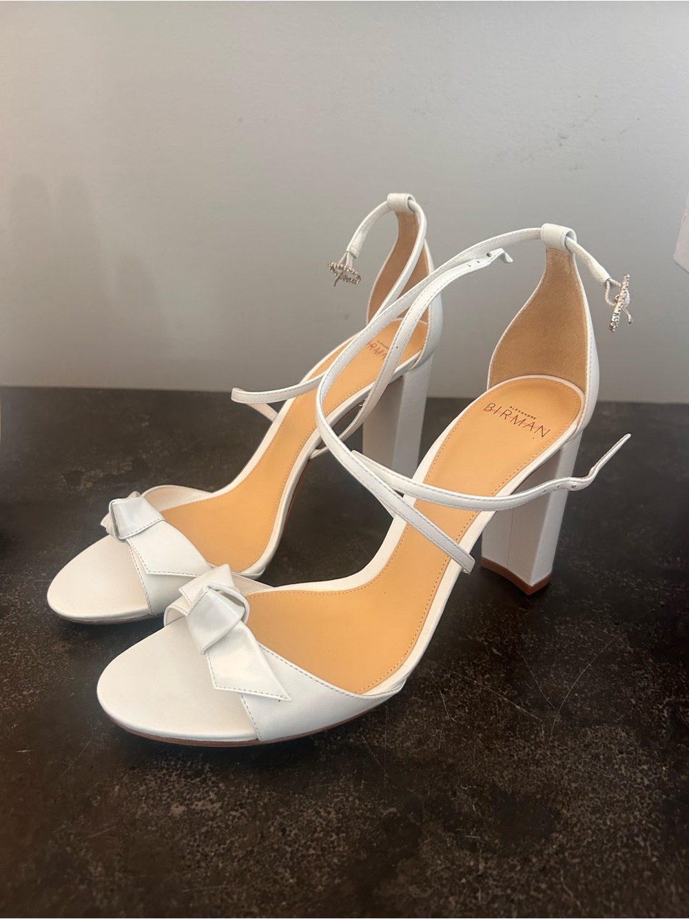 Alexandre Birman White Bow Ankle-Strap Block Heel Sandals